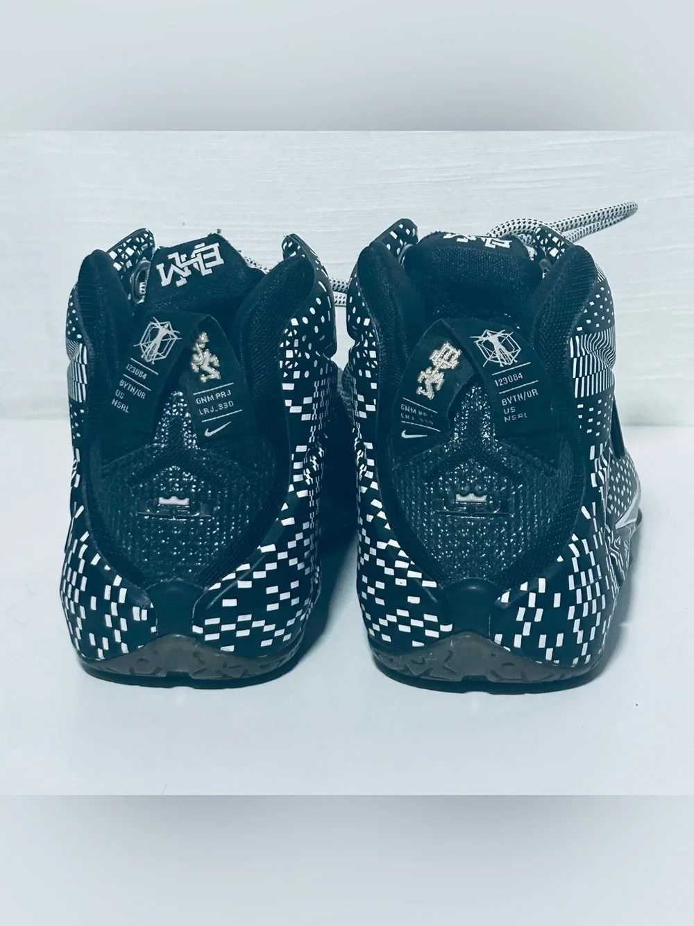 Nike LeBron 12 BHM Kids Black and White Patterned Basketball Sneakers